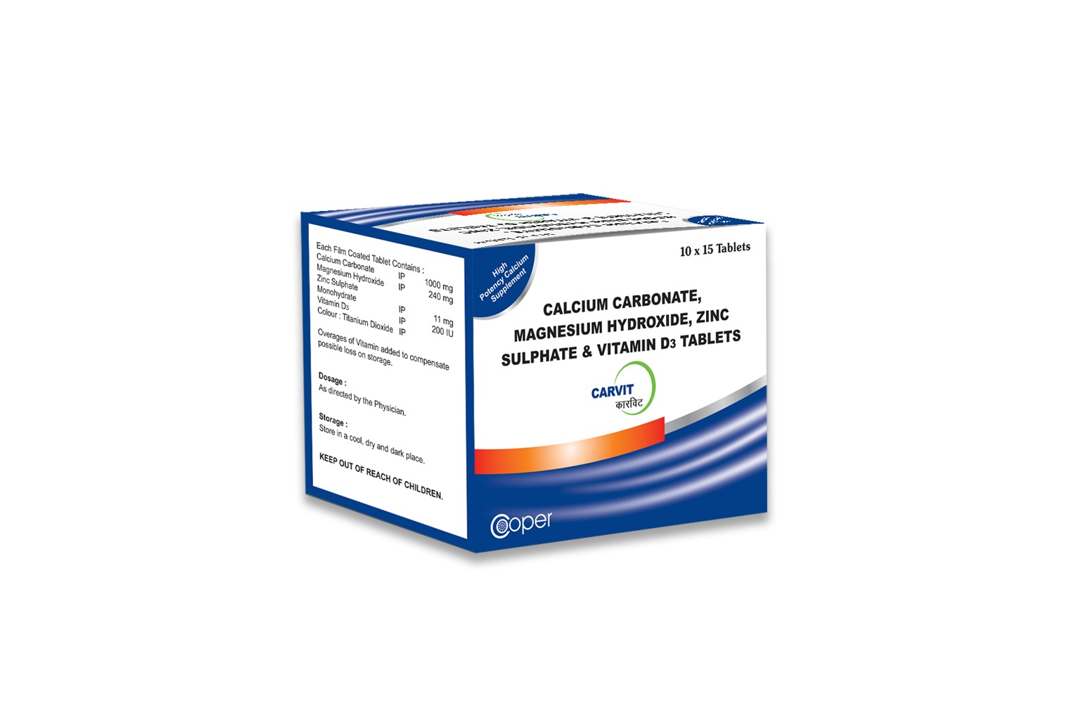 Calcium Carbonate, Magnesium Hydroxide, Zinc Sulfate and Vit. D3 Tablets (CARVIT)